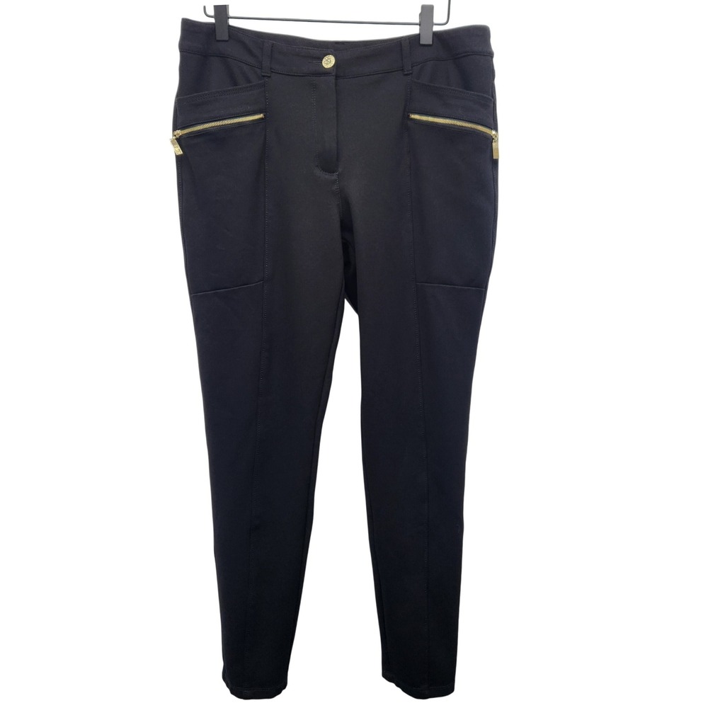 Anne Klein Women's Black Pants Size 12 Stretch Zipper Pockets Career Casual